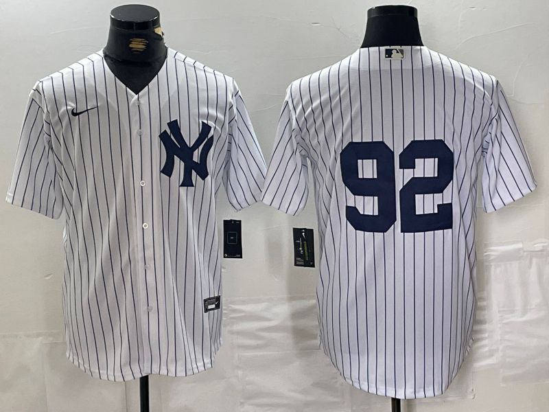 Men New York Yankees 92 No Name White stripe Game 2024 Nike MLB Jersey style 1